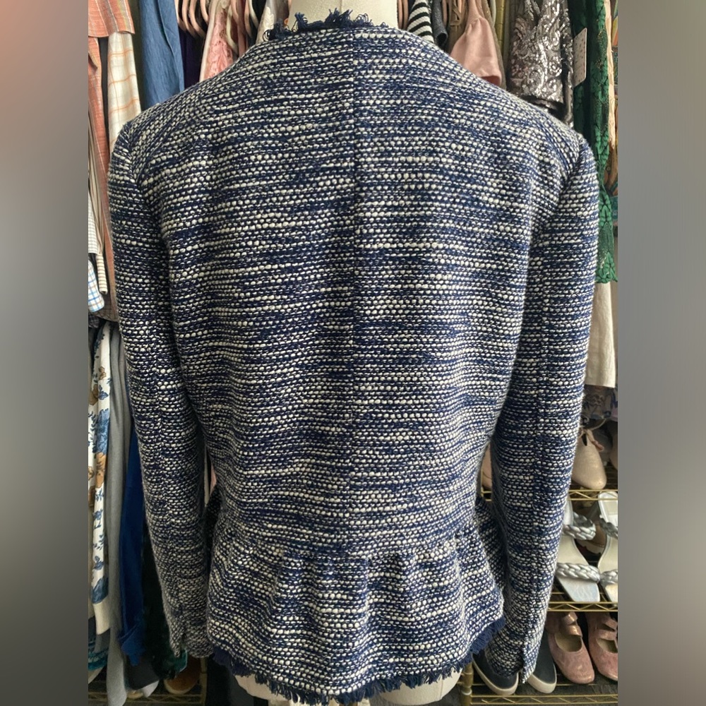 "Joie Milligan" tweed peplum jacket in a blue and white color scheme. - Picture 6 of 12